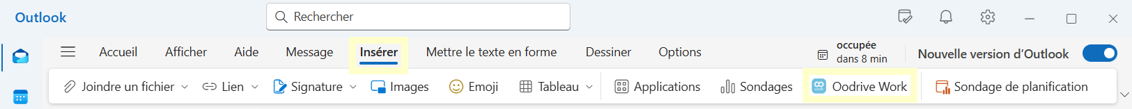 Depuis l'onglet "Insérer" du ruban, cliquez sur "Oodrive Work".